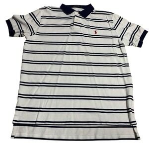 Polo Ralph Lauren Men's Polo Shirt Size Large Stripe White Navy Classic Fit EUC